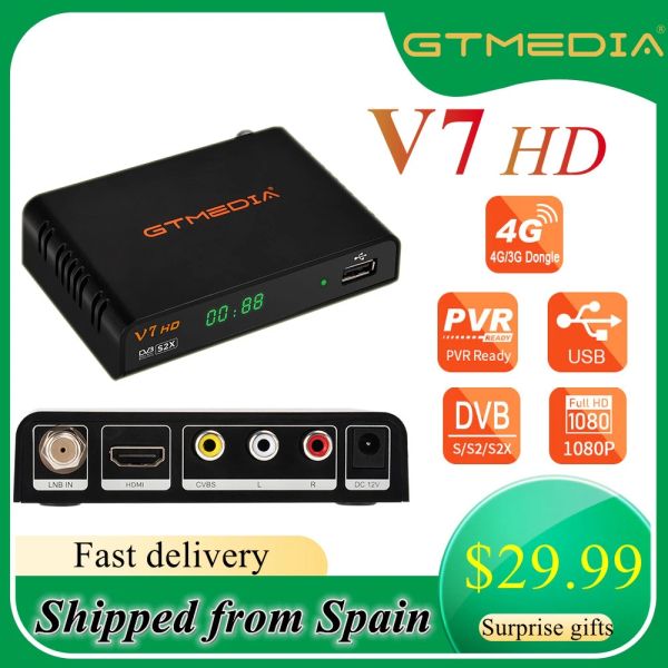 Box New GT Media V7 HD Satellite Receiver DVBS2X Prise en charge CCAM NEWCAM avec USB WiFi Satellite Decoder PK V7S2X en Espagne TV Box