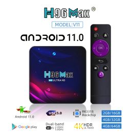 Boîte nouveau Smart HD TV Box Android 11 H96 MAX RK3318 2.4G 5G WIFI BT 4.0 4 Go 32 Go 8 Go 64 Go H96max 8K TV Box Google Play Android 11.0