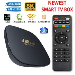Box New V88 Mini Smart TV Box Android 12 Allwinner H3 Quad Core 2.4g WiFi 8K Set Top Box 8 Go + 128 Go Media Player H.265 Home Theatre