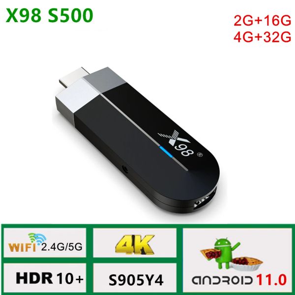 Box Nouveau X98 S500 TV Stick Android 11.0 TV Dongle Amlogic S905Y4 4 Go 32 Go 2.4g / 5g WiFi BT4.x H.265 HDR 10+ 4K AV1 TV Box Média Player Media