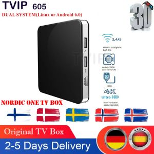 Box le plus récent TVIP 605 Nordic One Linux Android Dual OS 4K IP TV Box Quad Core 2.4G / 5G WiFi TVIP605 Nordic Media Player Set Top Box