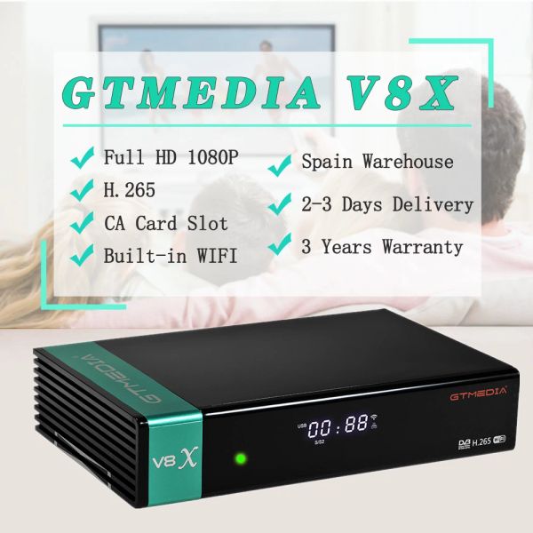 Box Oryginalny Gtmedia V8x Odbiornik Satetarny Full HD 1080p H.265 GTMedia V8x Wbudowane WiFi Aktualizacji Przez Gtmedia V8 Nova V9