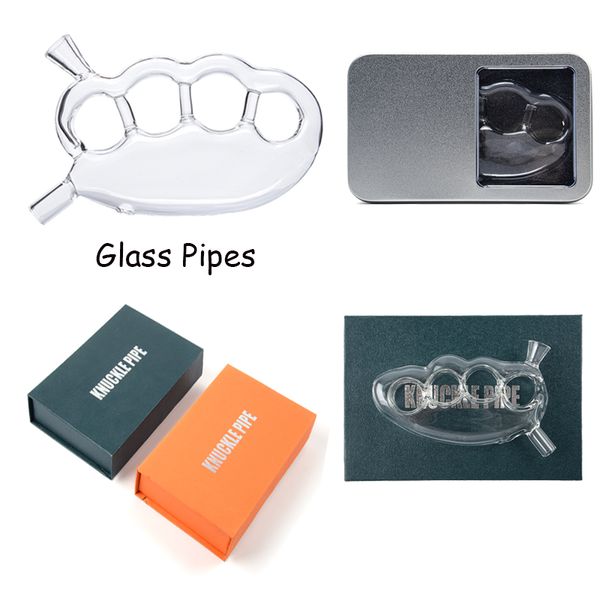 Caja de embalaje Glass Knuckles Bubbler Pipe Quemador de aceite Accesorios para fumar Pipas de tabaco transparentes HandPipes Portable