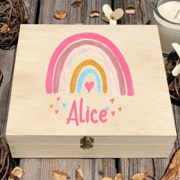 Boîte personnalisée bébé arc-en-ciel Boîte à mémoire de mémoire en bois personnalisée