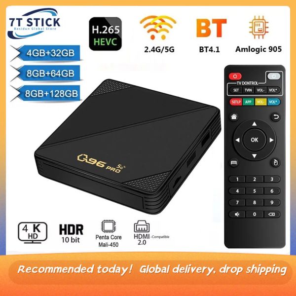 Box Q96 Pro Smart TV Box Android 10.0 AMLOGIC S905 Quad Core 2.4g / 5G Dual WiFi Bluetooth 4K Set Top Box 8 Go + 128 Go Media Player H.265