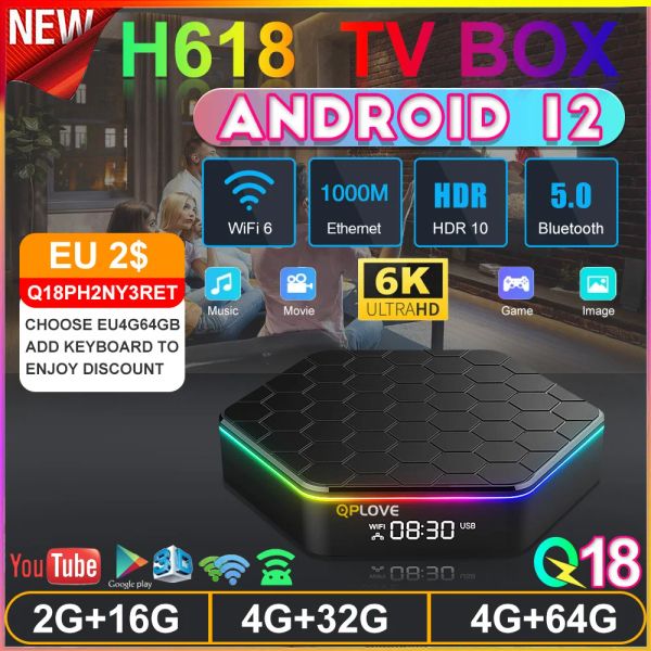 Box QPLOVE Android 12 TV Box Allwinner H618 4 Go 64B 32 Go 2GB16GB 6K Ultra HD 2.4g / 5g Double WiFi BT5.0 Global Media Player Receiver