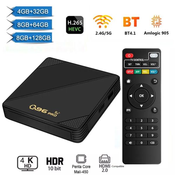 Box Quality Q96 Pro 8 Go + 128 Go Amlogic Smlog S905L 24G / 5G DIAL WIFI 4K H265 Média Player Quad Core Android 100 TV Box Set Top Box