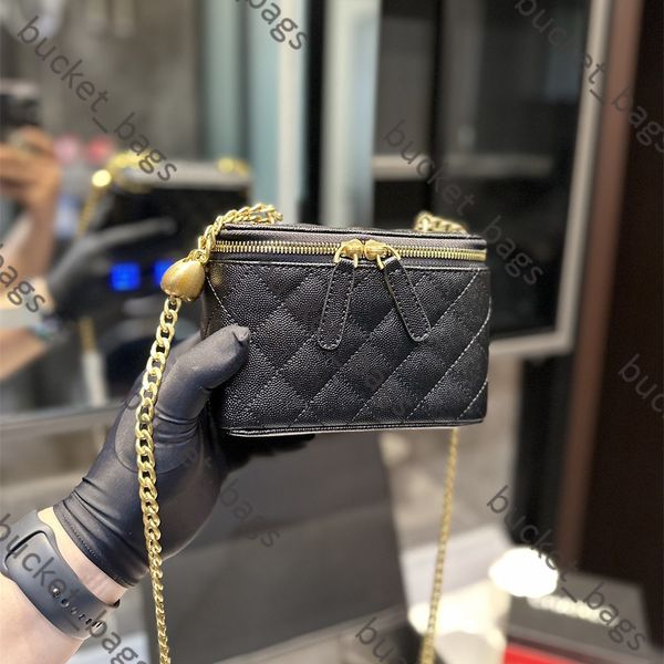 Forma de caja Bolsa de diseñador Mini Bolsas de lápiz labial cosmético Bolsa de hombro cuadrada Bola de oro Corazón Lujos Bolsos Cadena Bolsas Crossbody Diseñador Mujer Bolso de alta calidad