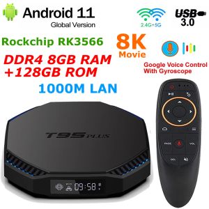 Boîte T95 Plus RK3566 Android 11 Box TV DDR4 8 Go RAM 128 Go ROM 2.4G / 5G DUAL WIFI BT 8K DÉCODE USB3.0 1000M LAN 4K YOUTUB