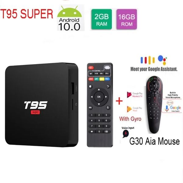 Box T95 Super Android 10.0 OS Smart TV Box Allwinner H3 Chipest 2GB DDR3 16GB ROM Teclado de voz opcional 2.4G Wifi 100m LAN Puerto