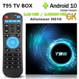 Box T95 TV Box Android 10.0 Allwinner H616 2G / 4G RAM 16G 32G 64G ROM TVBOX 2.4G 5G WiFi HDR 6K YouTube Media Player Set supérieur