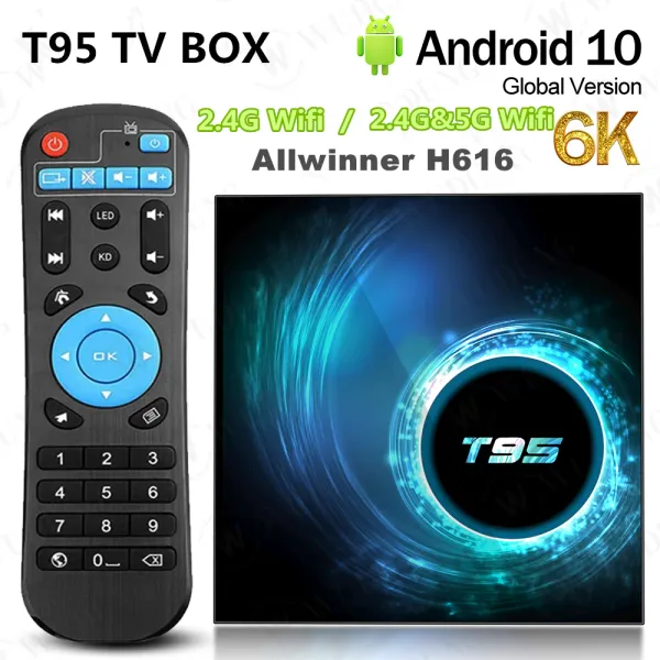 Box T95 TV Box Android 10.0 Allwinner H616 2G / 4G RAM 16G 32G 64G ROM TVBOX BT 2.4G 5G WIFI HDR 6K VIDEO Média Player Set Top Box