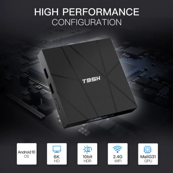 Box T95H Android 10.0 Smart TV Box 1/4GB RAM 8/16/32GB 64GB ROM Allwinnner H616 2.4G Wifi 6K HD Set Box Regalo con control remoto