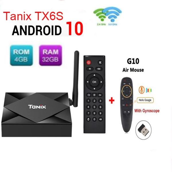 Box Tanix TX6S Android 10 TV Box Allwinner H616 4G 32G / 64G avec 2,4 g / 5 GHz WiFi BT4.2 100m LAN VOIX AIR SOUTION AIR VS W2 X4 FACTIF FACTIONNEL