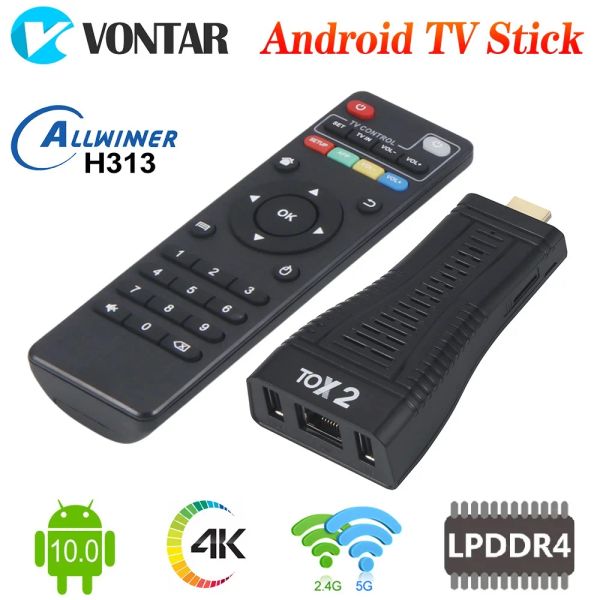 Box Tox2 TV Stick Android 10 2GB 16GB TV Box H313 Quad Core 2.4G 5G Dual Wifi 100m BT5.0 4K Smart Media Player TV Dongle