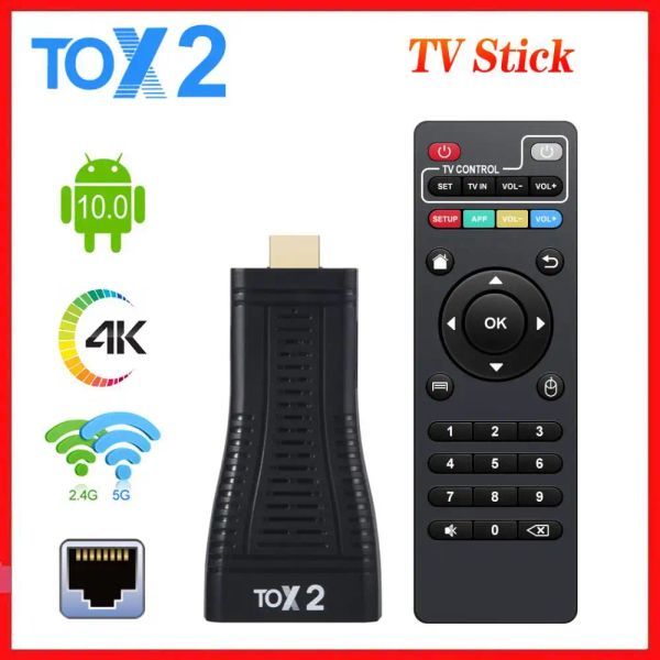 Box TOX2 TV Stick TV Box Android 10 2 Go 16 Go Allwinner H313 Quad Core 2.4g 5G double WiFi 100m BT5.0 4K Smart Media Player TV Dongle