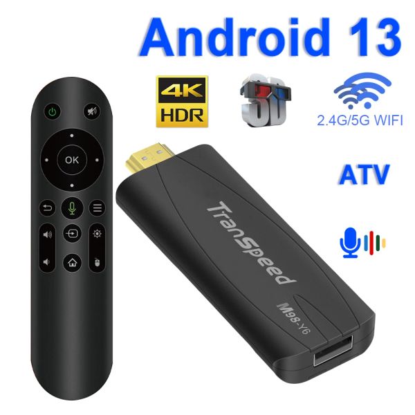 Box Transpeed Android 13 TV Stick ATV 4K Audio Transmisión de audio 2 GB RAM 16GB Box ROM admitido 2.4G/5G WiFi con asistente de voz control remoto