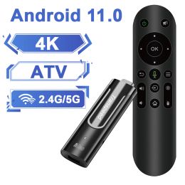 Boîte de transport ATV Android11 TV Stick Amlogic S905Y4 avec applications TV Dual WiFi 4K 3D BT5.0 avec assistant vocal 2 Go DDR4 lecteur