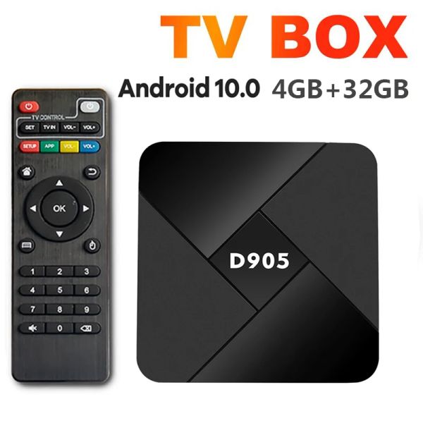 Box TV Box Média Player Android 10 4k HD YouTube Google Play 2.4G WiFi Bluetooth Receiver Media Player HDR USB 2.0 Set Top D905