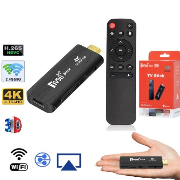 Box TV98 Mini TV Stick Android 12.1 4K Smart Android TV Box 2.4G 5G Wifi Smart TV Box H.265 Media Player TV Receptor de receptores