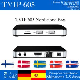 Box TVIP605 Linux Android Nordic One TV Box 4K 2.4G / 5G double WiFi Quad Core Smart TVIP Box TVIP605 Doudal System V.605 H2.65 IP TV Box