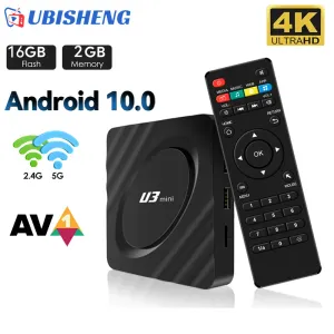 Box Ubisheng Android Smart TV Box Dual WiFi 4K HD Media Player Amlogic S905W 2 Go 16 Go HDR10 BT Sévrage d'écran sans fil Set Top Box