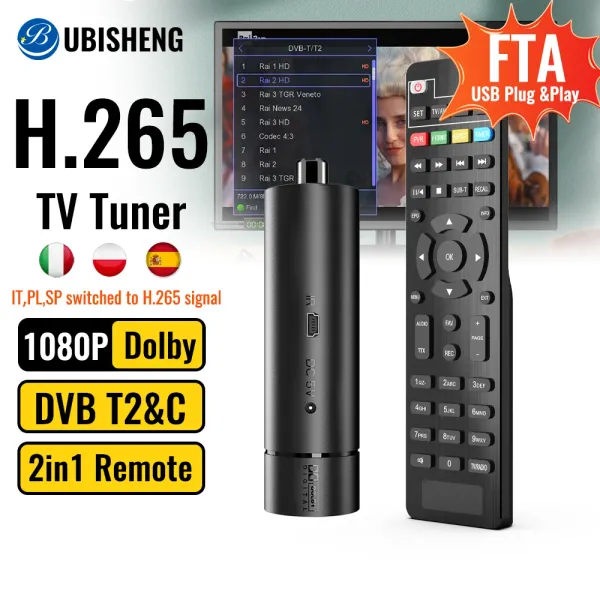Box Ubisheng H265 DVBT2 / DVB C TV DECODER HEVC 10BIT DOLBY HD TV TUner T2 Digital Terrestrial Recevier PVR WiFi 2in1ReMote TV Box Box
