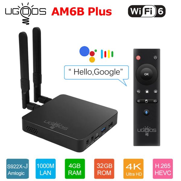 Box UGOOS AM6B Plus AMLOGIC S922XJ Android 9.0 Smart TV Box DDR4 4 Go 32 Go BT5.0 WiFi 6 1000m 4K TVBox Set Top Box MediaPlayer AM6 B