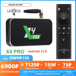 Box UgoOS X4 Pro X4 Plus X4 Kostka TV Box Z Androidem Android 11 4GB RAM 16GB 32 GB 64GB ROM AMLOGIC S905X4 2.4G 5G WiFi 1000m Dekoderer