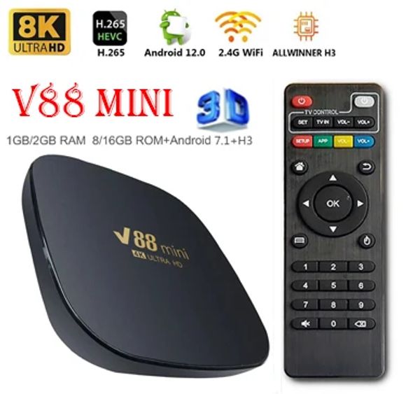 Box V88 Mini TV Smart Box Android 12.0 Allwinner H3 Quad Core 8K H.265 2.4G Wifi Settop TV Streamer Receptor de medios de transmisión US UK Au