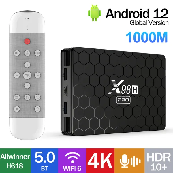 Box WiFi 6 X98H Pro TV Box Android 12 Allwinner H618 2G 4G RAM 16G 32G 64G ROM TVBOX BT5.x 3D 2.4G 5G HD dans le player multimédia Set Top Box
