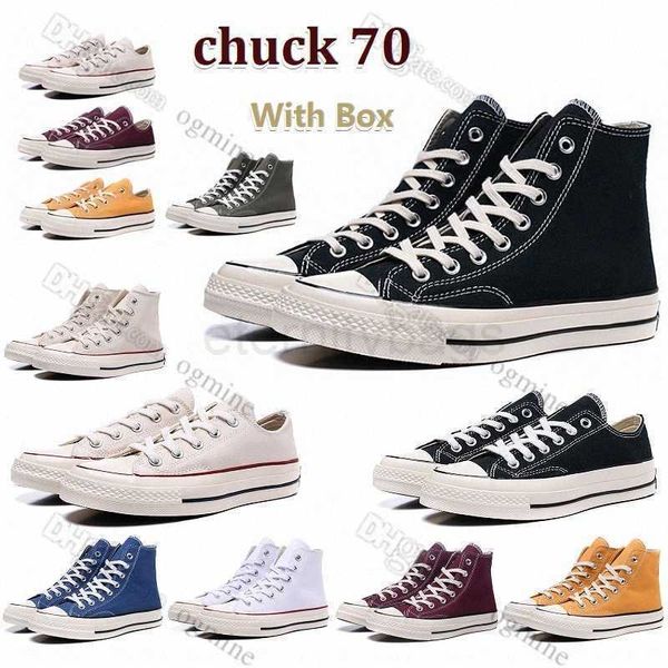 Caja con zapatos de lona clásicos casuales de alta calidad para hombres y mujeres, zapatillas de deporte con estrella chuck 70 chucks 1970 1970s, plataforma con forma de corazón rojo de ojos grandes