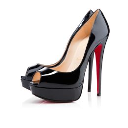 boîte femmes chaussures talons hauts fonds rouges en cuir bouts pointus pompes noir tan extérieur chaussures habillées taille