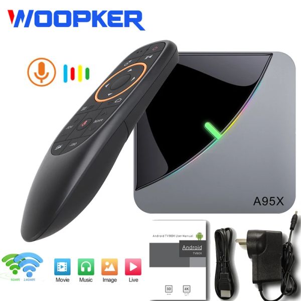 Box Woopker A95X F3 Android 9.0 Air RVB Light TV Box Amlogic S905X3 Smart TV Box 4 Go 64 Go 32 Go TVBox Double WiFi 4K 60fps Player média