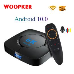 Box Woopker Smart TV Box Android 10.0 6K Voice Assistant 3D HD Media Player Bt WiFi 2.4G 5.8G 4GB RAM 32G 64G TVBox Set Top Box 16GB