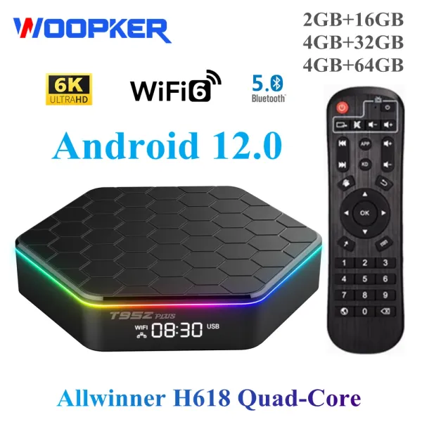 Box Woopker T95Z Plus Android 12.0 Smart TV Box Allwinner H618 4G 32G 64G 6K Media Player BT5.0 2.4G 5G Dual Band Wifi6 Set Top Box