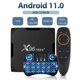 Box X96 Max Plus Ultra Smart TV Box AV1 HDR 10+ Android 11.0 Set Top Box 4 Go 64 Go Multi Language 2.4G 5G WiFi Media Player Receiver