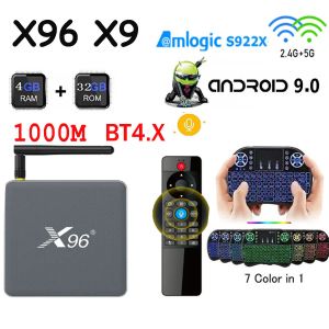 Box X96 X9 Smart TV Box Android 9.0 Amlogic S922X 1000M DUAL WIFI 8K DDR4 4 Go 32 Go Set Top Box BT4.x Player média