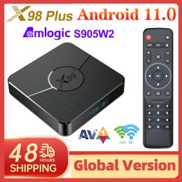 Box X98 Plus Smart TV Box Android 11 Amlogic S905W2 4 Go 64 Go Support H.265 AV1 Dual WiFi HDR10 YouTube Media Player 32 Go Set supérieur