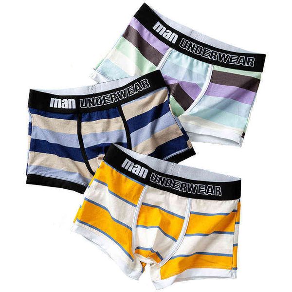 Boxer Hombres Marca de lujo Algodón Juventud Transpirable Ropa interior deportiva Homme Personalidad Hombres Boxer Calzoncillos Rayas Sexy Hombre Calzoncillos G220419