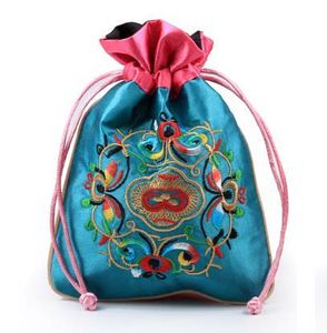 Cajas 10PCS 16.5x12CM Bolsa de joyería, Bolsa de regalo Color mezclado, Bordado de seda satinado Flor hecha a mano Estilo tradicional chino