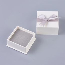 Cajas de 12/18 piezas de joyas de cartón Cajas cuadradas con esponjos en terciopelo y cajas de joyería de Bowknot de cinta para regalos de embalaje 7.6x7.6x4.3cm