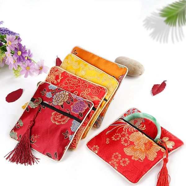 Boîtes 12 pièces Pochette à Bijoux en Soie Petit Sac Cadeau à Bijoux Brocart Chinois Organisateurs de pièces de monnaie brodés Poche pour Femmes Filles