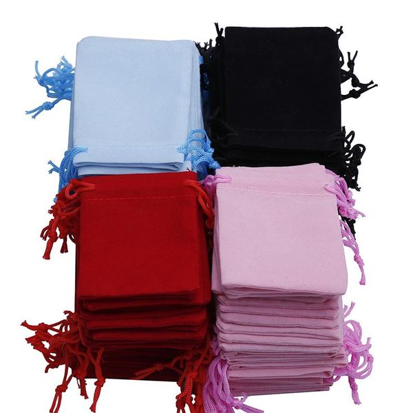 Cajas envío gratis 200pcs 7x9cm Velvet Drawstring Pouch Bag/Bolsa de joyería Navidad/Bolsa de boda Negro/Rojo/Rosa/Azule