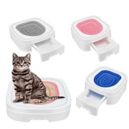 Boxes 2023 Nouvel entraîneur de toilettes pour chats, bac à litière réutilisable pour chat pouvant être avec de l'eau ou de la litière pour chat enseignant aux chats à utiliser les outils de toilette