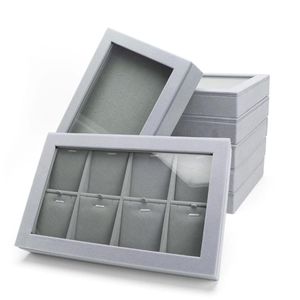 Dozen 2 STUKS Fluwelen Organisator Grijs Dienblad Sieradenvitrine Houder Opbergdoos Container Met Plastic Bedekt Multifunctioneel