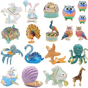 Dozen 35 stijlen Handgeschilderde geëmailleerde dierenfigurines scharnierende sieraden snuisterij Collectibles ringhouder Shell ketting oorbellen doos