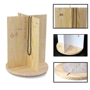 Cajas giratorias de 360 °, soporte de exhibición de pendientes giratorio de acrílico de madera, soporte de adorno, soporte para collar de joyería, ahorro de espacio para tienda