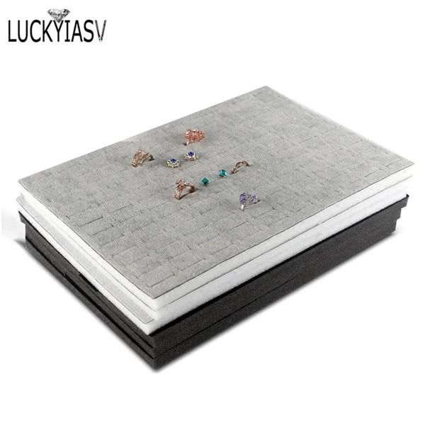 Cajas 3 unids/lote Bandeja de Espuma para Joyería Insertos de Bricolaje Revestimientos Gris/Negro Veet Joyería Anillos Pulsera Reloj Caja Mostrada Pendientes Bandeja de Agujeros