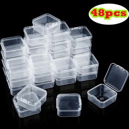 Boîtes 48 pièces Mini conteneurs de stockage en plastique transparent avec couvercles boîtes à charnière vides pour perles outils de bijoux fournitures d'artisanat fil dentaire pêche